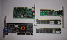 Lot componente calculator / PC desktop (placa video nVidia GeForce2 MX 400, placa de retea, modem Amazon, memorii SDRAM 256 MB, DVD R/RW Asus) foto