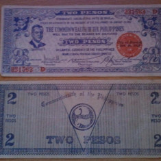 Filipine 2 pesos 1942 The Commonwealth of the Philippines, 4 bucati, 30 roni bucata