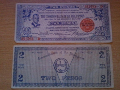 Filipine 2 pesos 1942 The Commonwealth of the Philippines, 4 bucati, 30 roni bucata foto