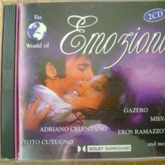 Album CD The World of Emozioni dublu album 2CD compilatie muzica Dangelo Celentano Cutugno Milva Ramazzotti 32 melodii romantice romante balade Italia