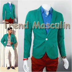 Sacou Blazer Barbati Casual Cambrat Slim Verde Smarald Un Nasture( S ) foto