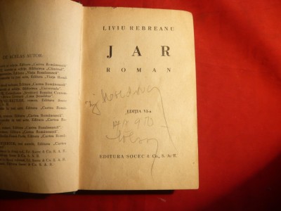Liviu Rebreanu - JAR - Ed. 1941 Socec , 324 pag foto