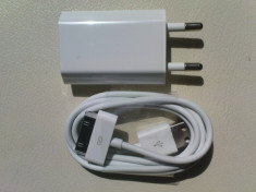 Incarcator cablu de date Apple Iphone 3g / 3gs 4g / 4gs priza (220V) sau auto (12V) foto