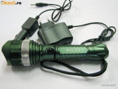 Lanterna POLICE cu led CREE Q5 Culoare Verde Zoom Acumulator LiIon 18650 foto