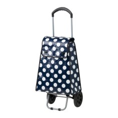 IKEA - UPPTACKA Sacosa cu role / carut / carucior cumparaturi / greutate, albastru cu buline albe, material lucios max 20 kg foto