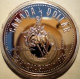 D.399 CANADA CALGARY CENTENAR 1 DOLLAR 1975 PROOF LIKE ARGINT, America de Nord