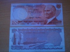 Turcia 20 lire 1970 UNC, 2 bucati, 10 roni bucata