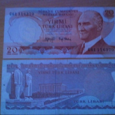 Turcia 20 lire 1970 UNC, 2 bucati, 10 roni bucata