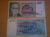 Iugoslavia 5000 dinari 1992, circulate, 2 bucati, 5 roni bucata, singurele exemplare de pe okazii, Europa