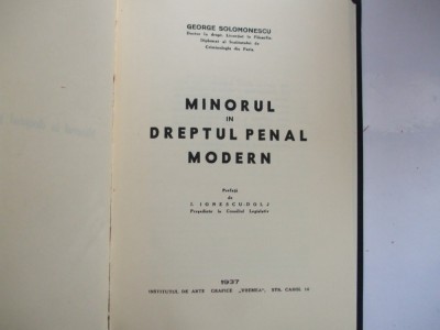 G. Solomonescu Minorul in dreptul penal modern 1937 012 foto