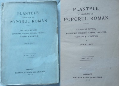 Zach C. Pantu , Plantele cunoscute de poporul roman ; Vocabular botanic , 1929 foto