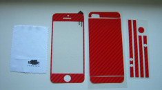 Folie carbon 3D full body fata spate + laterale Apple iPhone 5 5S Red by ISME foto