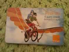 Cartela telefonica Orange Prepay 4 euro, UZATA !!!, 1 ron foto