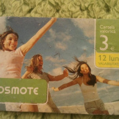 Cartela telefonica Cosmote 3 euro, UZATA !!!, 1 ron