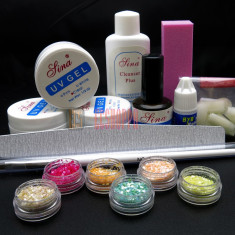 Set kit gel uv kit unghii false kit manichiura 3 geluri uv gel constructie foto