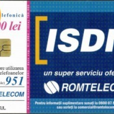 Cartela telefonica Romtelecom, ISDN, tiraj 700.000 exemplare, circulate, 1 ron, 3 bucati