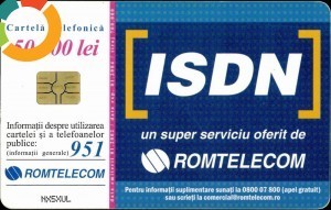 Cartela telefonica Romtelecom, ISDN, tiraj 700.000 exemplare, circulate, 1 ron, 3 bucati