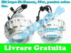 KIT LUPE, PROIECTOARE BI-XENON CU ANGEL EYES ALB 35W 6000K ,H1, H3, H4, H7 , H8, H11, HB4 ETC foto