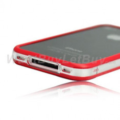 bumper rosu transparent iphone 4 4s + folie si butoane metalice foto
