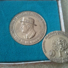 Lot 2 medalii (mare si mica) 50 de ani de cercetare stiintifica forestiera organizata in Romania 1933-1993,105 grame,taxe postale gratis,100roni lotul
