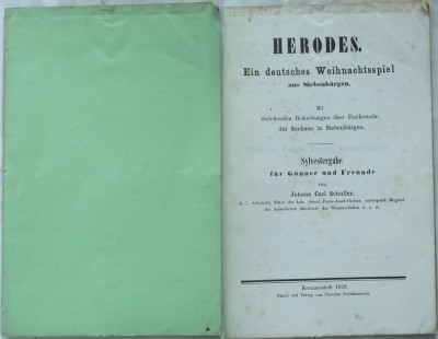 Carl Schuller , Irozii ; Un joc german de Crăciun din Ardeal , Sibiu , 1859 foto