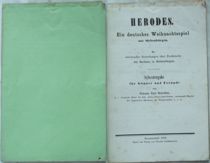 Carl Schuller , Irozii ; Un joc german de Crăciun din Ardeal , Sibiu , 1859