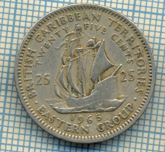 383 MONEDA - EAST CARIBBEAN STATES(BRITISH CARIBBEAN TERRITORIES) - 25 cents - anul 1965 -starea care se vede foto