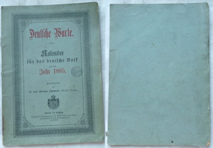 Calendar german pe anul 1885 , provine din Ardeal