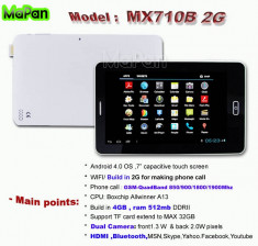 ***PROMOTIE*** TABLETA TELEFON 7&amp;quot; MaiPad MX710B GSM 3G ALLWINNER A10 1.2Ghz ANDROID 4.0 8GB BLUETOOTH 1GB HDMI 3D WIFI - GARANTIE foto