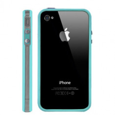 bumper bleu transparent original iphone 4 + folie protectie ecran poze reale expediere gratuita butoane metalice foto