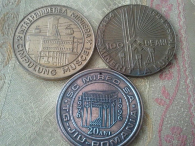 Lot 3 medalii minerit, 300 grame, taxele postale gratis, 300 roni foto