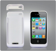 Baterie externa 1900mAh Rechargeable External Battery Case with USB Cable for iPhone 4 / 4S White foto