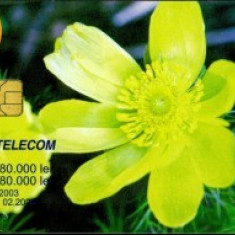 Cartela telefonica Romtelecom, Flori 7, tiraj 600.000 exemplare, circulate, 2 bucati, 1 ron