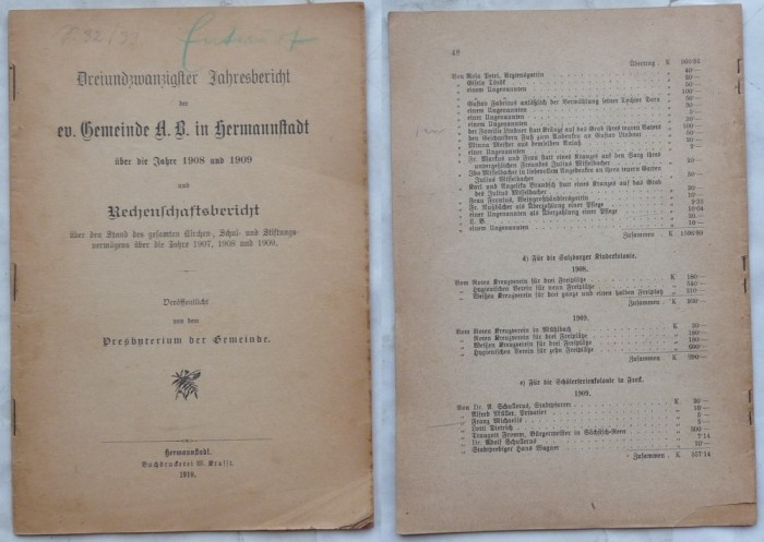 Al douăzeci și treilea raport al comunității din Sibiu , Sibiu 1910