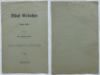 Dr. Hermann Hienz, Cinci poeme de Iacob Biro, Hermannstadt, Sibiu, 1914 foto