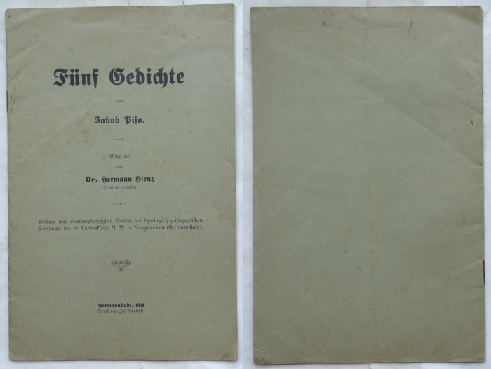 Dr. Hermann Hienz , Cinci poeme de Iacob Biro , Hermannstadt , Sibiu , 1914