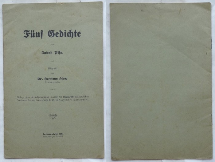 Dr. Hermann Hienz, Cinci poeme de Iacob Biro, Hermannstadt, Sibiu, 1914