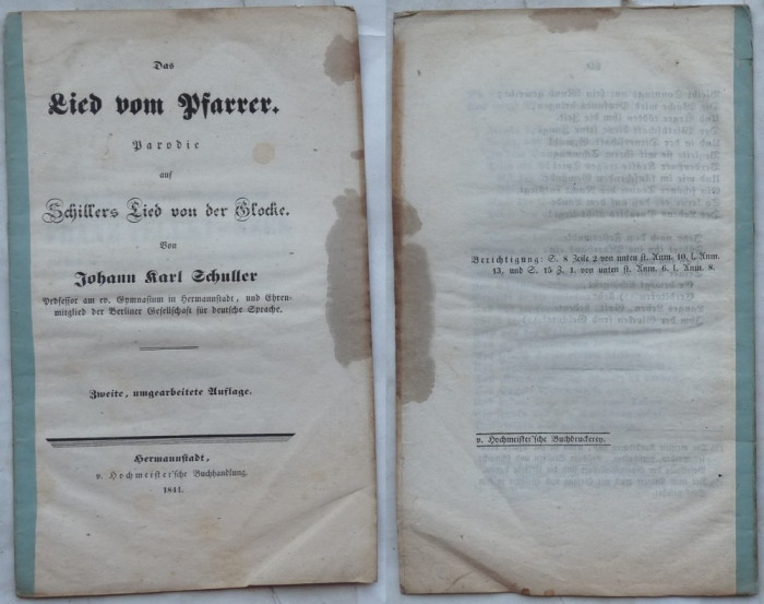 Johann Karl Schuller , Melodia unui pastor , parodie , Sibiu , 1841