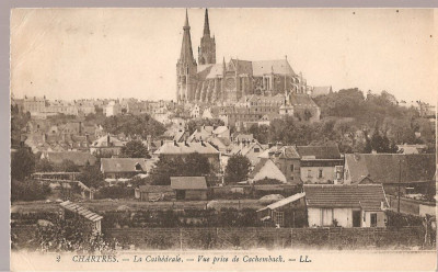 CPI (B2516) FRANTA. CHARTRES. LA CATHEDRALE - VUE PRISE DE CACHEMBACK, CIRCULATA 18.8. 1920, STAMPILE, NOTRE DAME foto