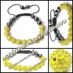 BRATARA SHAMBALLA GALBEN CITRINE + CUTIE CADOU 9 BILE CRISTALE 8 MAGNETI HEMATIT