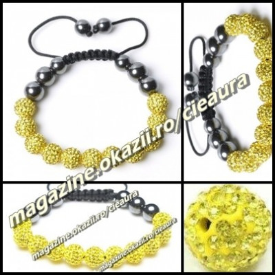 BRATARA SHAMBALLA GALBEN CITRINE + CUTIE CADOU 9 BILE CRISTALE 8 MAGNETI HEMATIT foto