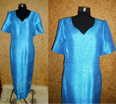 Rochie de seara vintage, anii 60, material-shantung bleu, aproximativ marimea 50,transport gratuit prin posta foto