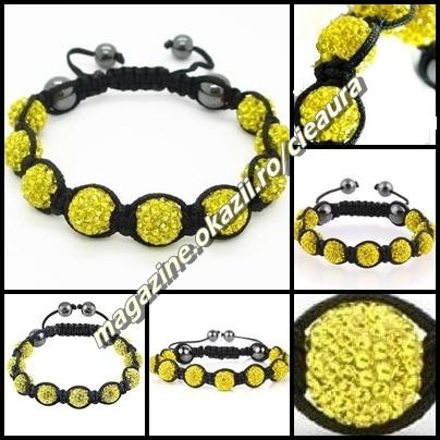 BRATARA SHAMBALLA CITRINE +CUTIE CADOU 9 BILE CRISTALE GALBENE 4 MAGNETI HEMATIT