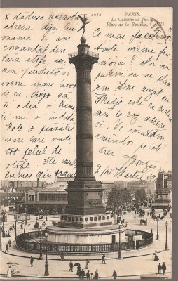 CPI (B2552) FRANTA. PARIS. LA COLONNE DE JUILLET, PLACE DE LA BASTILLE, CIRCULATA MARTIE 1912, STAMPILE, TIMBRU foto