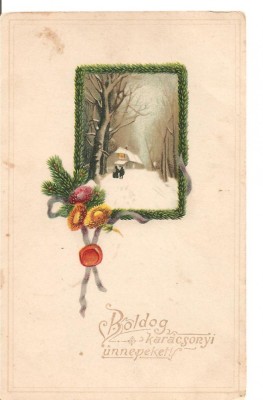 CPI (B2560) UNGARIA. FELICITARE DE IARNA, BOLDOG KARACSONYI UNNEPEKET, CIRCULATA 1917, STAMPILE, TIMBRU foto