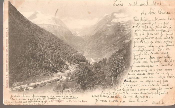 CPI (B2542) FRANTA. LUCHON VALLEE DU LYS, EDITURA LABOUCHE FRERES, CIRCULATA 13. IV. 1903, STAMPILE, TIMBRU, PIRINEI