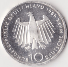 Moneda - Republica Federala Germania - 10 Deutsche Mark 1989 - Bonn - D - proof - argint foto