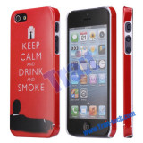 Husa silicon rigid KEEP CALM AND DRINK AND SMOKE iphone 5 + folie display, iPhone 5/5S/SE, Apple