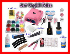 Kit Unghii False, contine Lampa UV, Gel UV, Primer, Finis, Sclipici, Tipsuri si altele - UNGHII FALSE foto