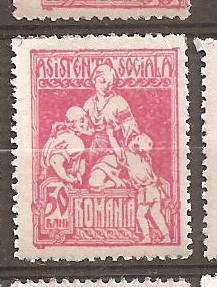 TIMBRE 86, ROMANIA, 1921, ASISTENTA SOCIALA, 50 BANI, CURIOZITATE, SCAMA DE CULOARE COLT SUS-STANGA, ECV, RARITATE, RARITATI, EROARE, ERORI foto